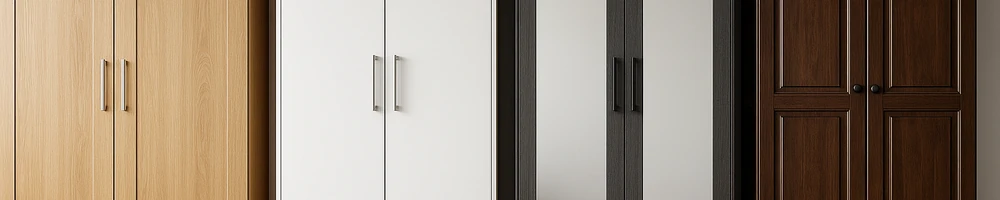 Armario para dormitorio en blanco y roble, con puertas y cajones