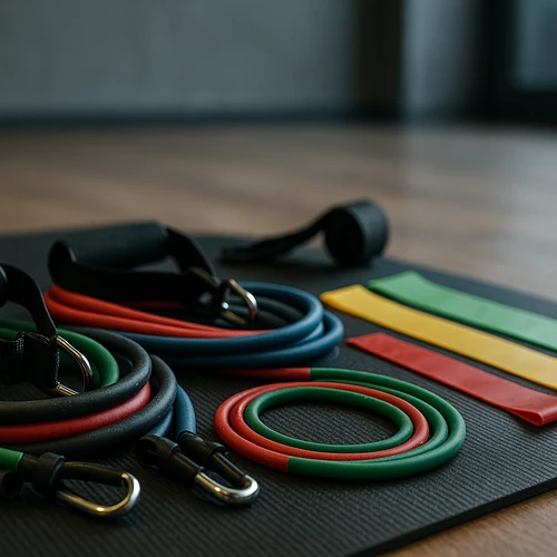 Ejercicio en casa con las bandas elásticas de musculación