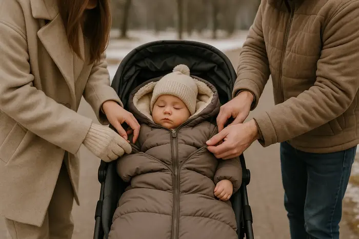 Abrigar al bebé en el saco del carro sin pasarse