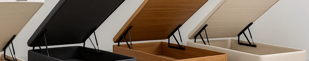 canapé con almacenamiento bajo el colchón, diseño blanco y elegante