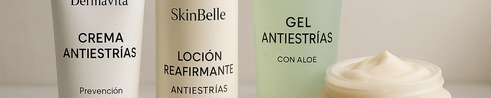 Crema antiestrías en tubo sobre fondo claro