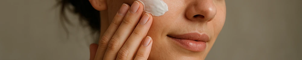 Envase de crema hidratante facial sobre fondo claro