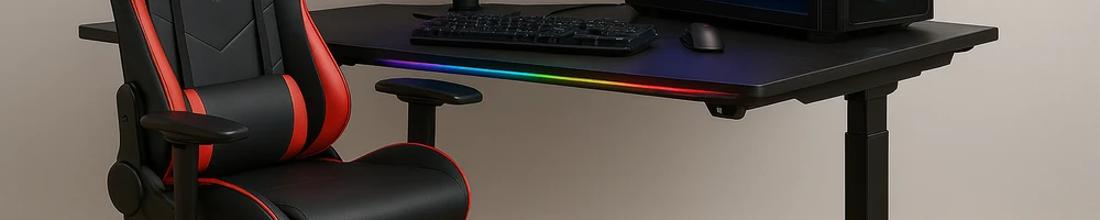 Escritorio gaming ergonómico con iluminación y amplio espacio de trabajo
