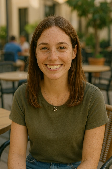 Laura García en una terraza al aire libre