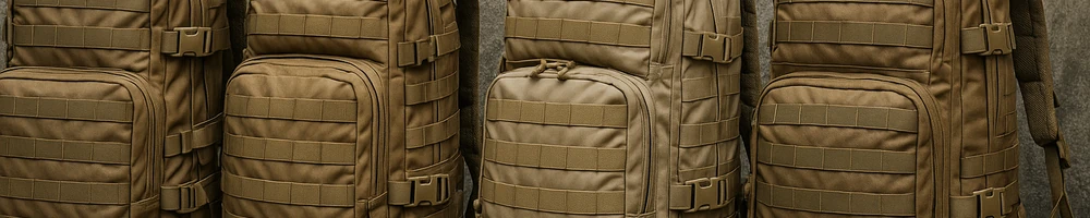 Mochila táctica negra con correas y sistema MOLLE