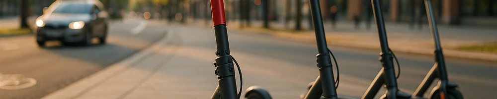 Patinete eléctrico urbano en uso sobre la acera, ideal para desplazamientos diarios