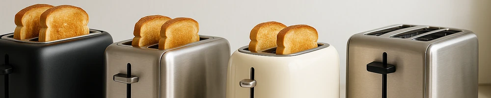 Tostadora de pan en encimera con rebanadas doradas