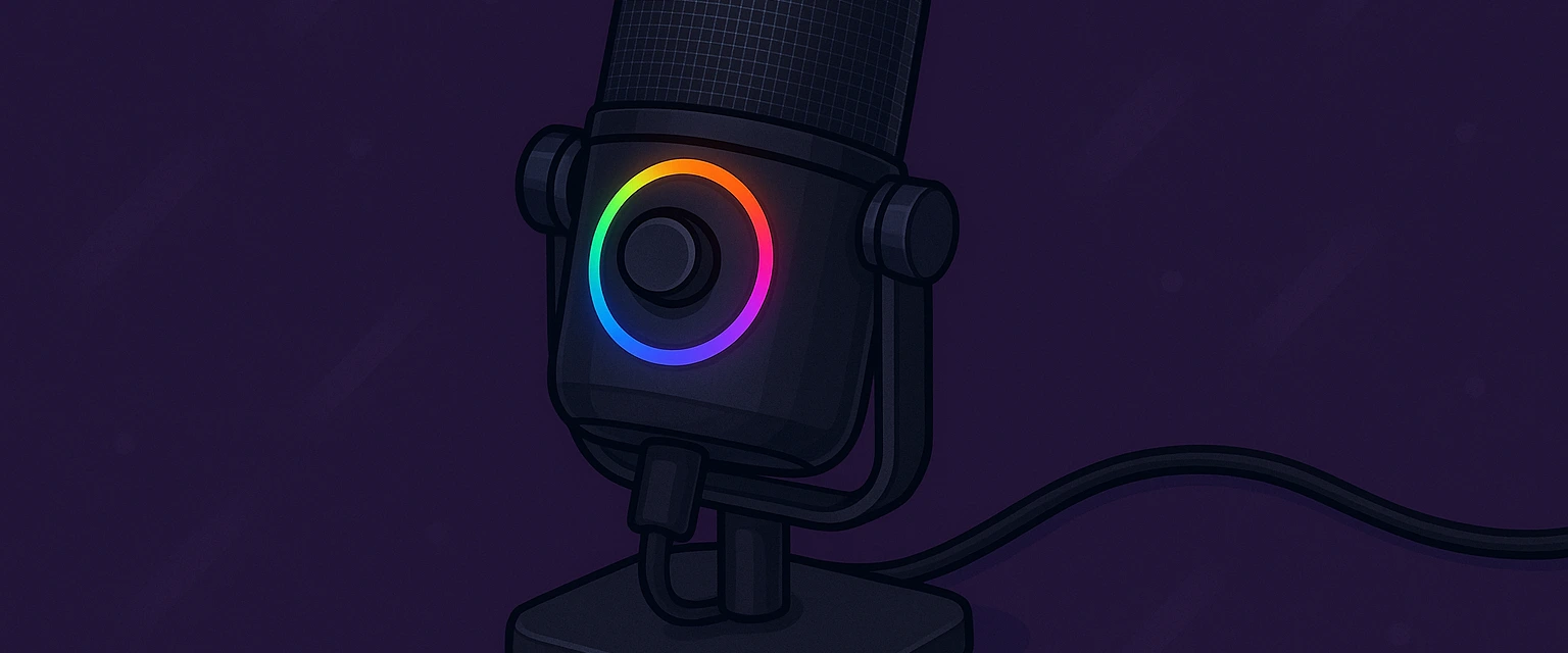 Ilustración de micrófono estilo cartoon con iluminación RGB